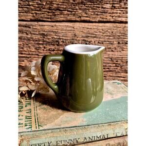 Vintage Hall Green Creamer – Olive Glaze Small Pitcher, USA Pottery